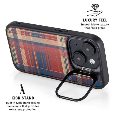 Red and Blue Plaid iPhone 15 Kickstand Case